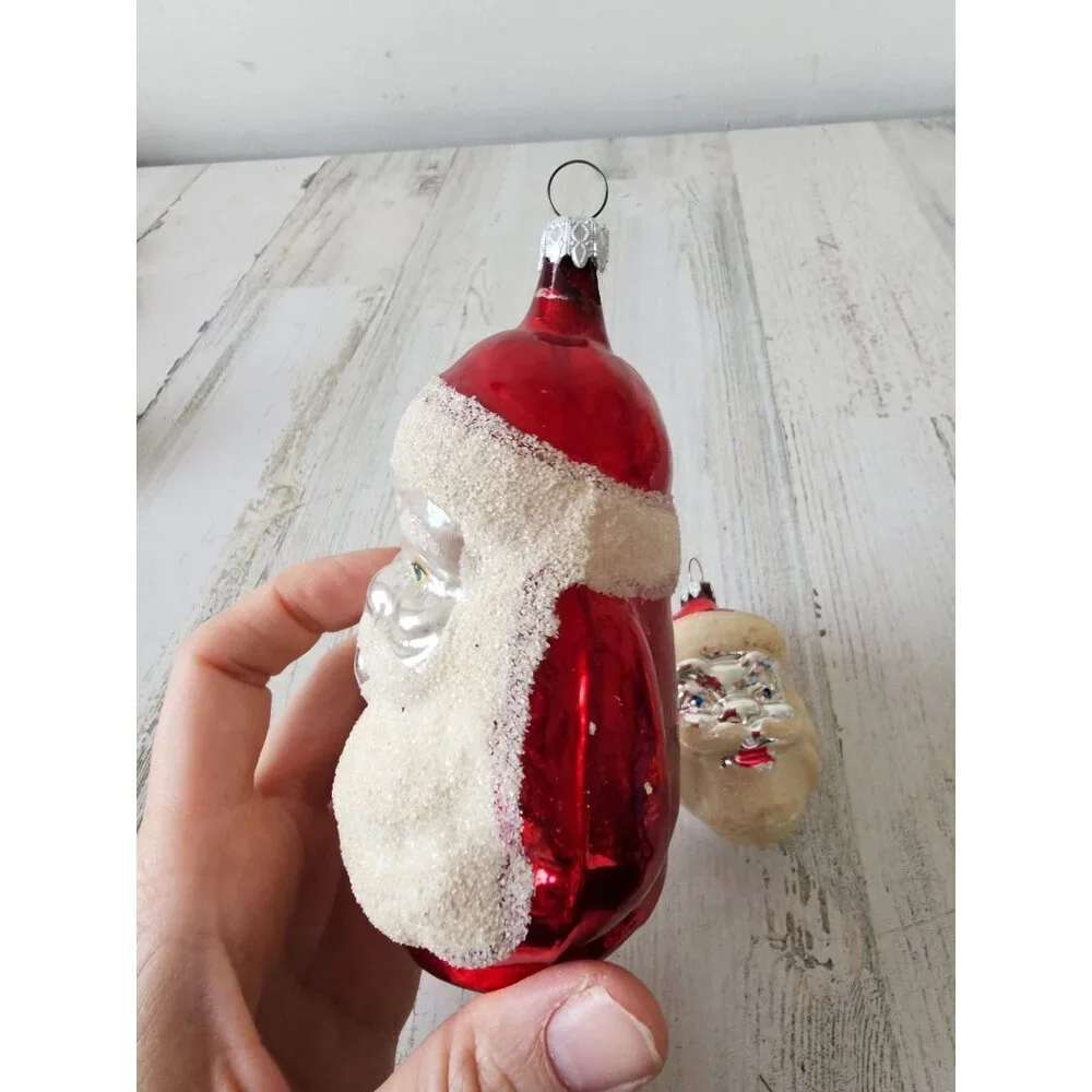 Vintage Santa flocked glass ornament‎ Germany mercury Xmas tree large